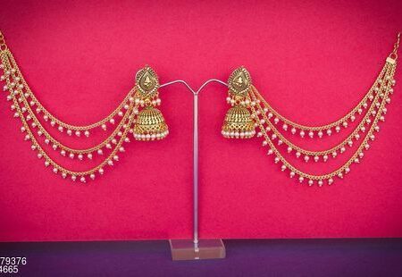 I Jewels Gold Plated Pearl & Kundan Bahubali Earrings with Hair Chain for  Women (E2610FL) : Amazon.in: Jewellery
