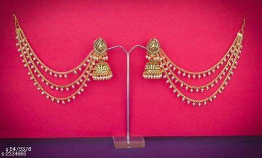 Oxidised Black Metal Polish Long Pearl Jhumka Earrings With Hair Chain  Traditional Indian Jewelry Kundan Earrings - Etsy